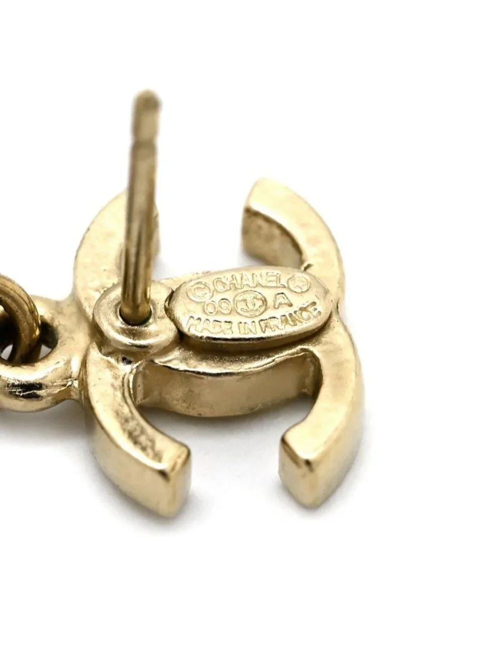 Chanel 09A Earrings CC Logo Color Stone Chain Pink Gold CC Mark Drop Swing